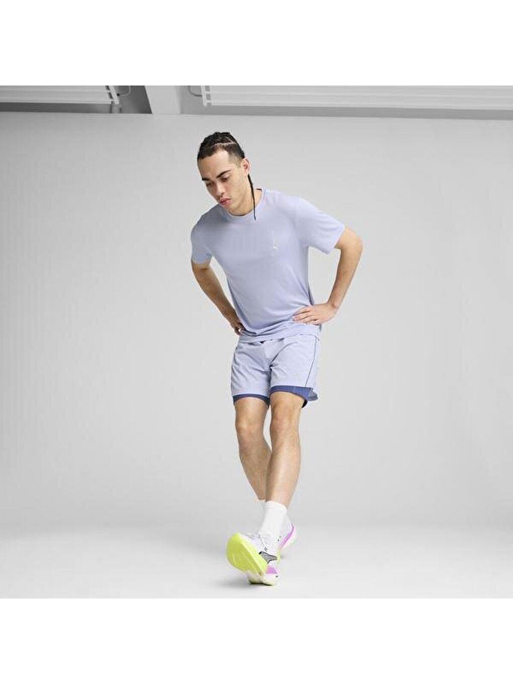 Graphics Running Illustratio Erkek Mavi Yuvarlak Yaka Tişört-2