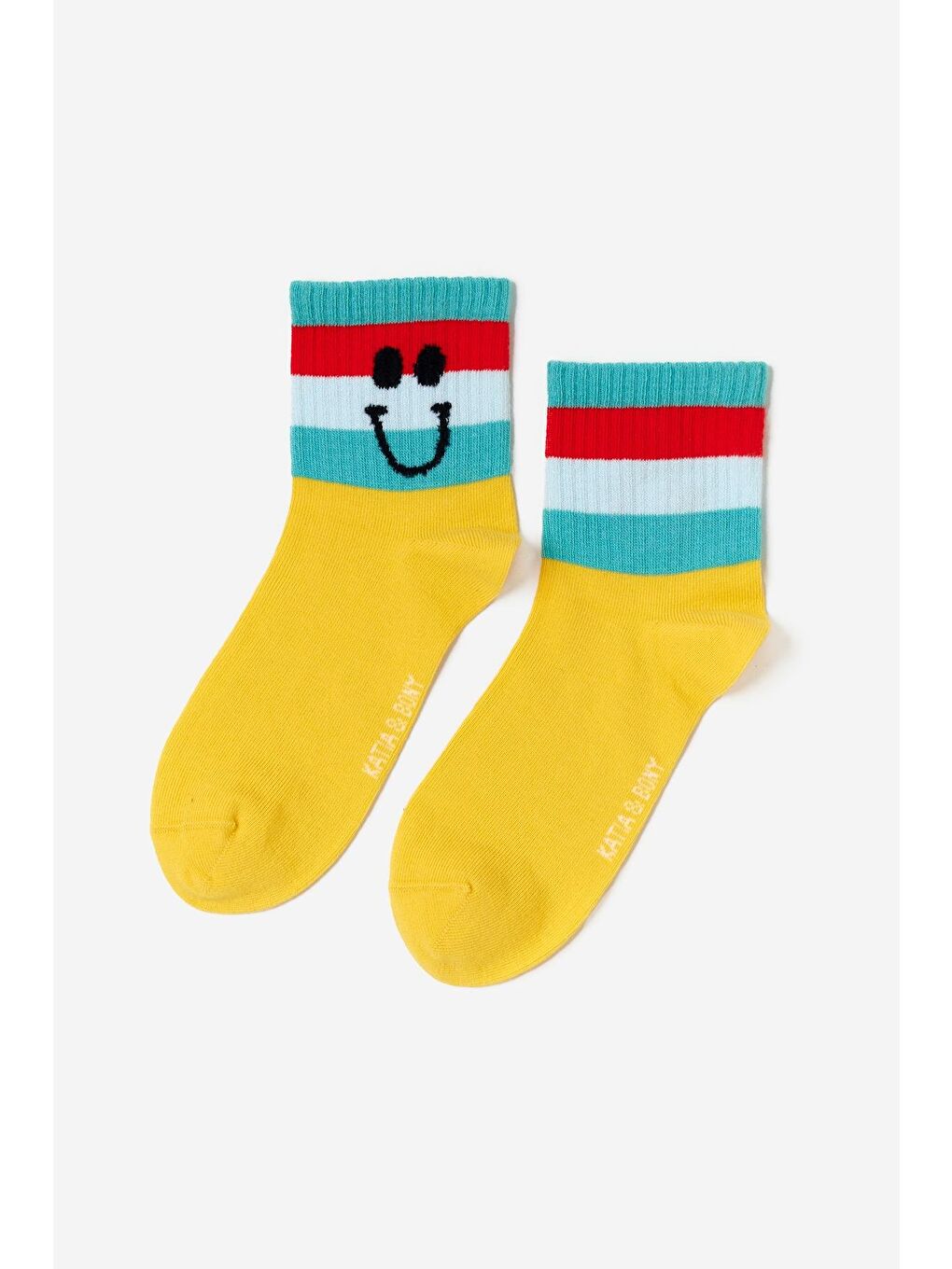 Karışık Kadın Gülen Surat Baskılı 4'Lü Paket Soket Çorap Çok Renkli-1