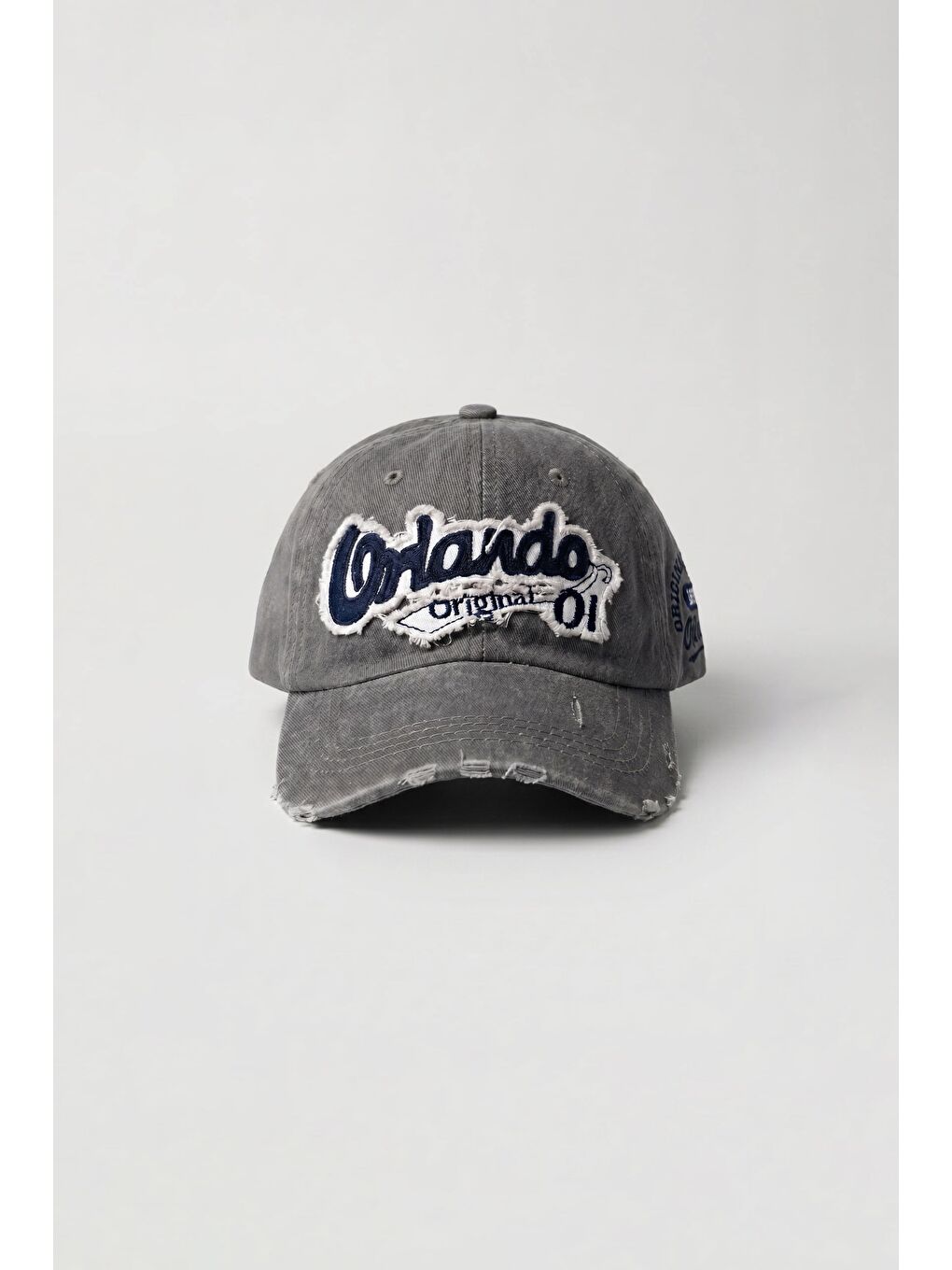 Erkek Vintage Nakışlı Yıkamalı Beyzbol Şapka Gri