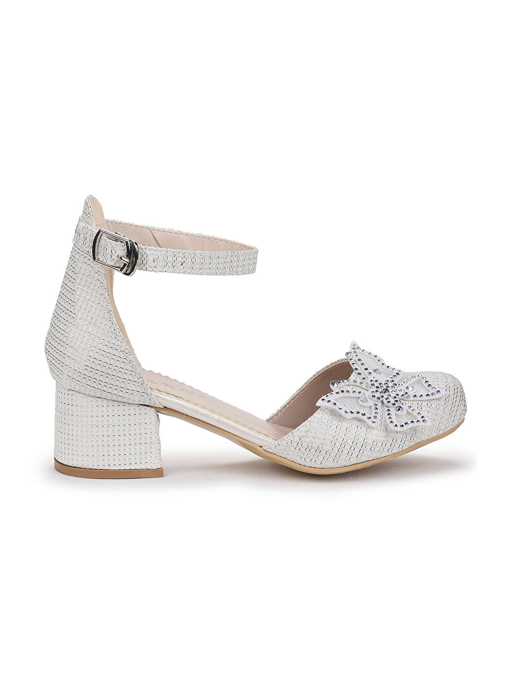 Beyaz Zete Kum Simli Kız Çocuk 4 Cm Topuklu Abiye Ayakkabı-2