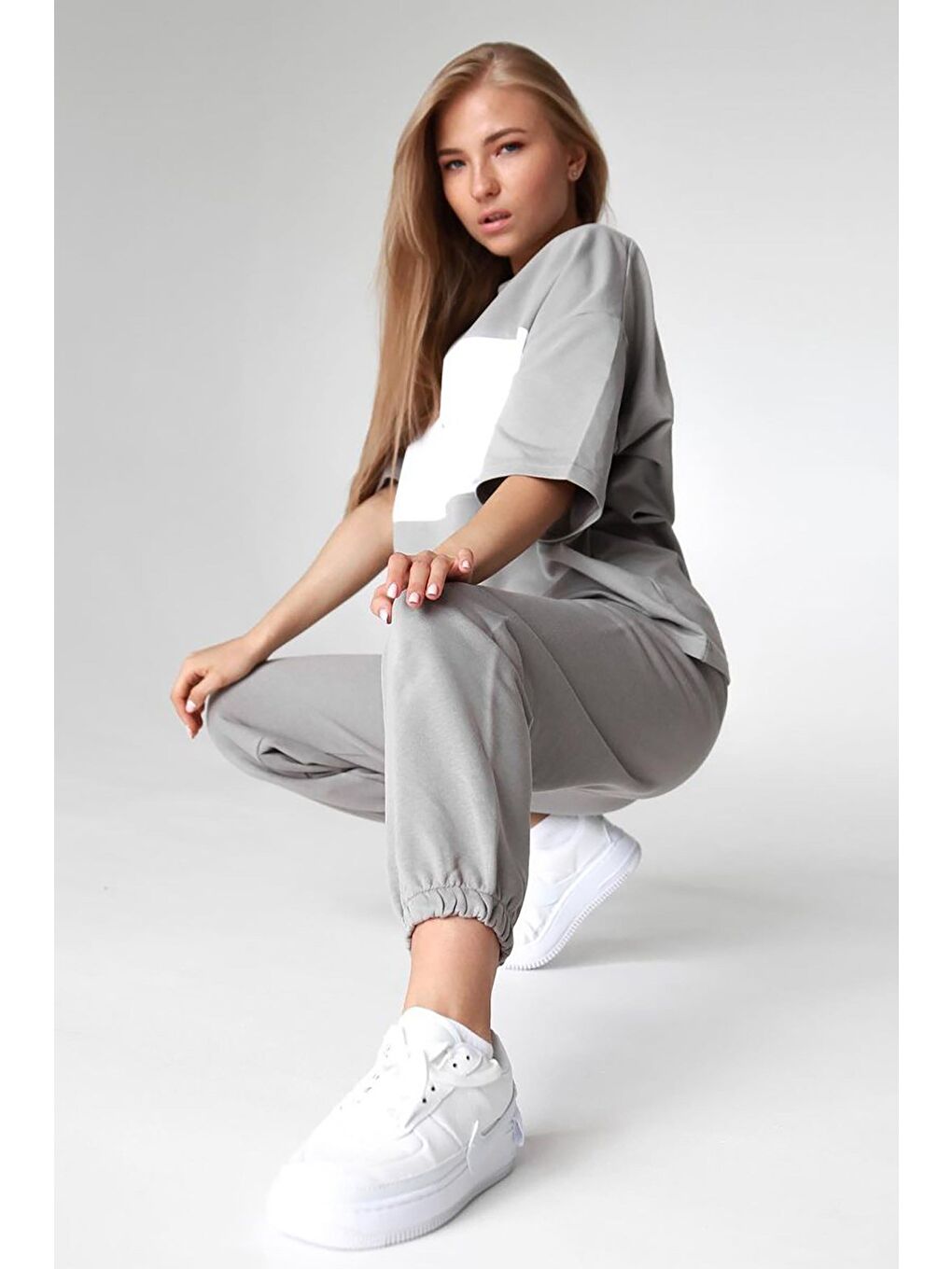 Boyalı Gri Nakışlı Tişört Mg1421-7