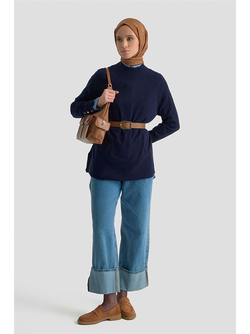 Düğmeli Basic Oversize Kazak 25Kd6016 Lacivert-1