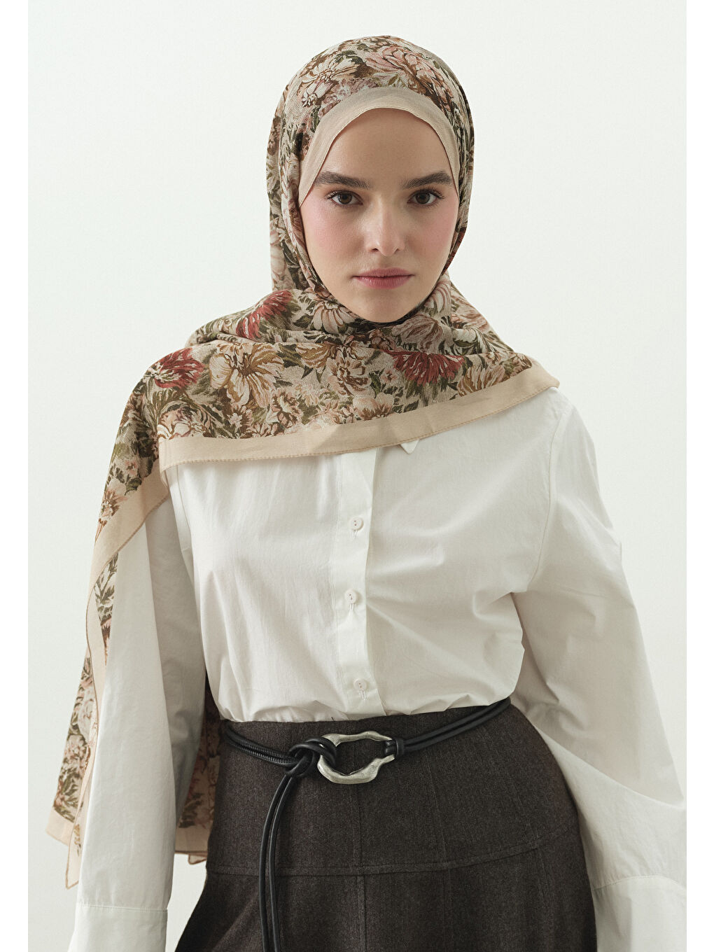 Bej JUDITH DESENLİ PAMUK VİSKON ŞAL BEJ-1