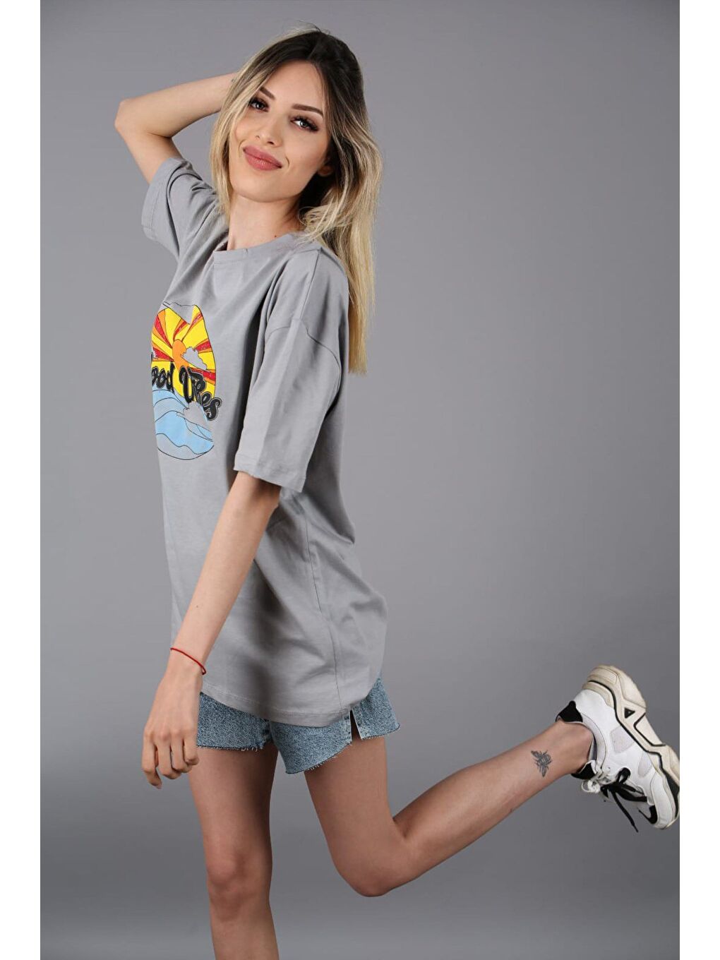 Gri Baskılı Tişört Mg1148-7