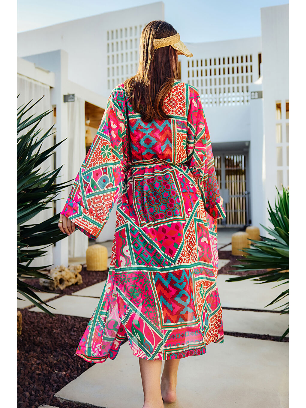 Remsa Tesettür Mayo Üzerine Tek Kaftan Kimono Pareo Pembe RP031 Arzu-3
