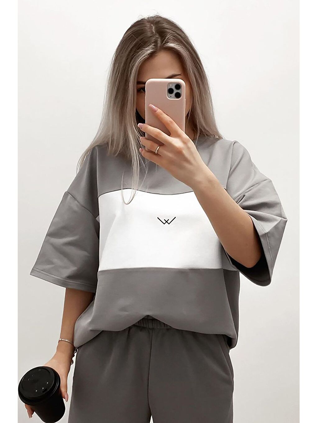 Boyalı Gri Nakışlı Tişört Mg1421-8