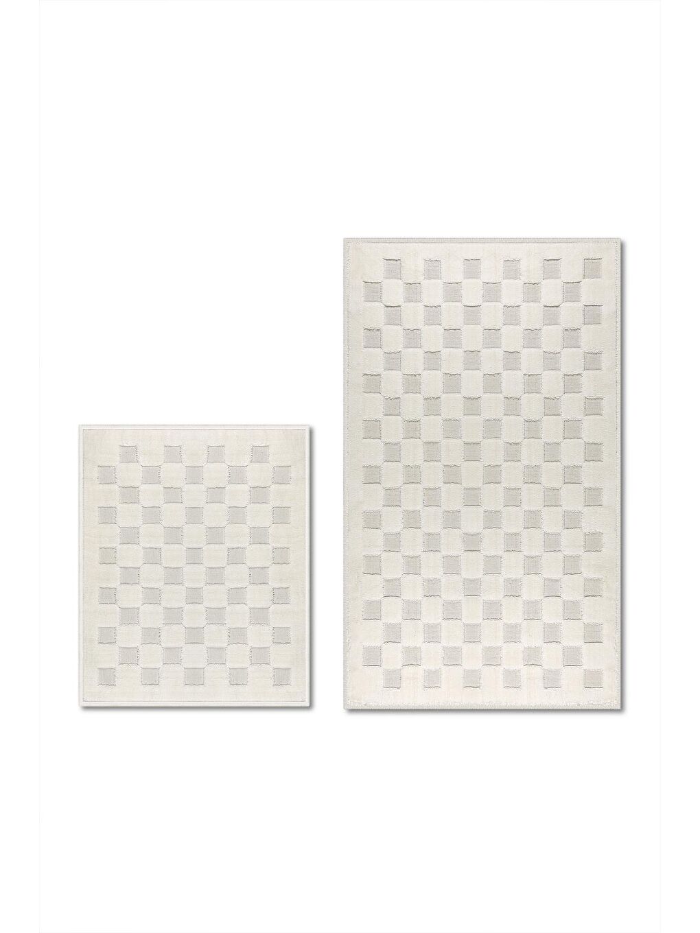 Puantiye Doğal Pamuklu 2'li Banyo Paspas & Halı Seti 60X100+50X60 - Cm Ekru