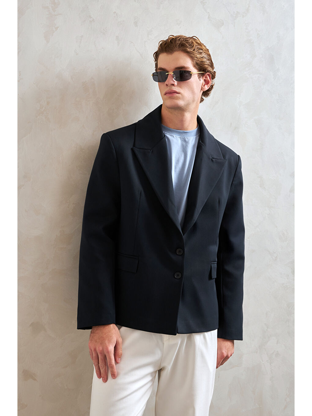 Lacivert Erkek Oversize Blazer Ceket