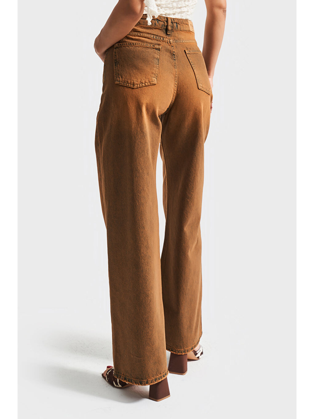 Kadın Kahverengi Olea 2w5-135 Wide Leg Fit %100 Pamuk İç Boy 80cm Denim Jean-2