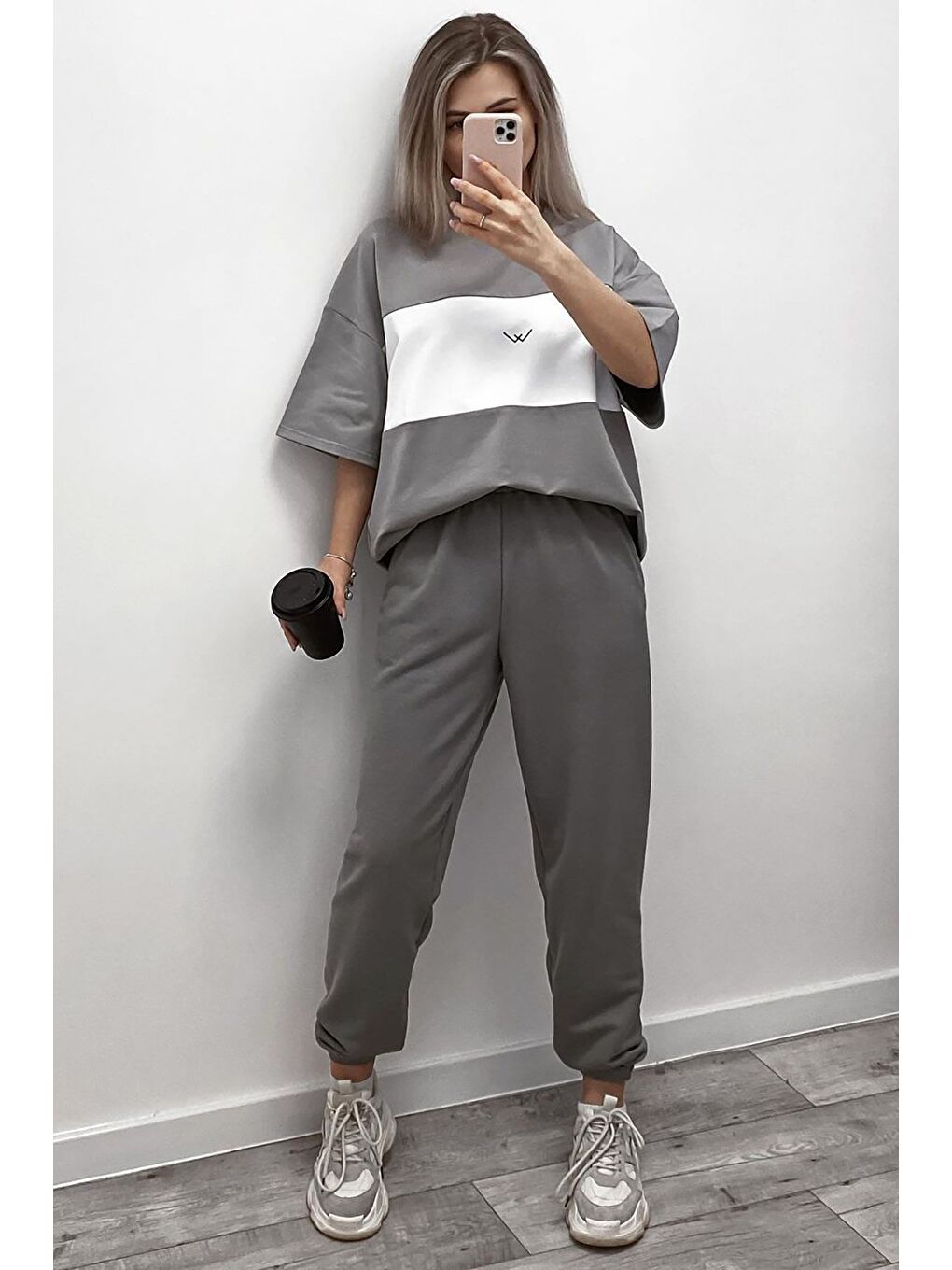 Boyalı Gri Nakışlı Tişört Mg1421-9