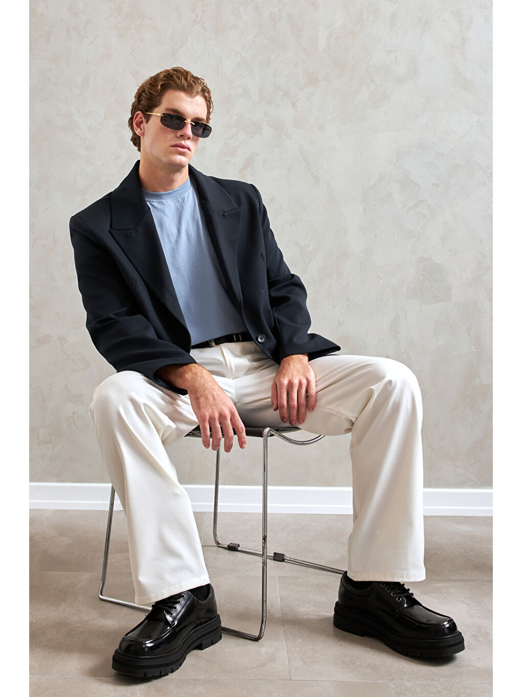 Lacivert Erkek Oversize Blazer Ceket-1