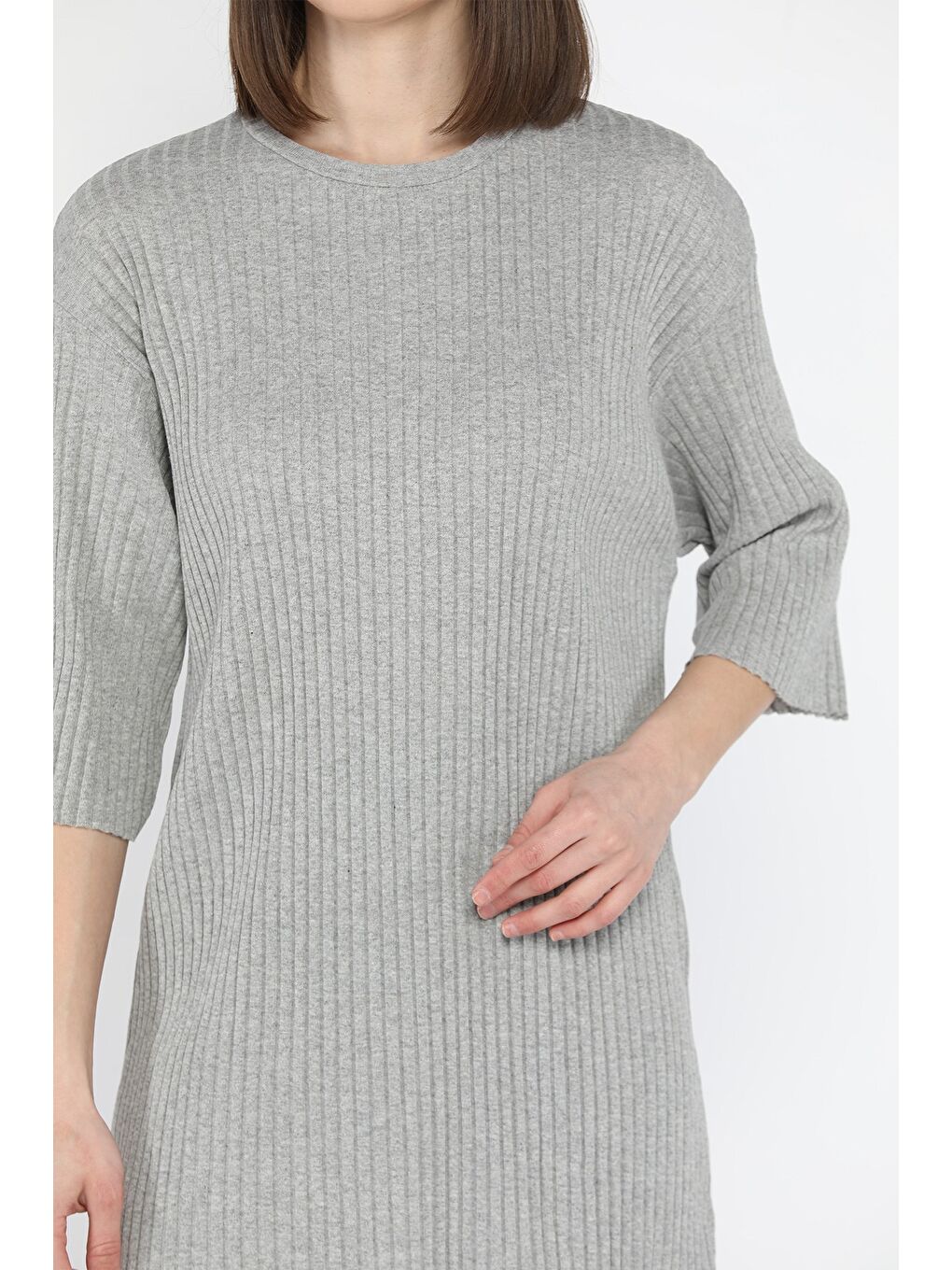 Gri Bisiklet Yaka Yarım Kol Bluz Şort İkili Takım-3