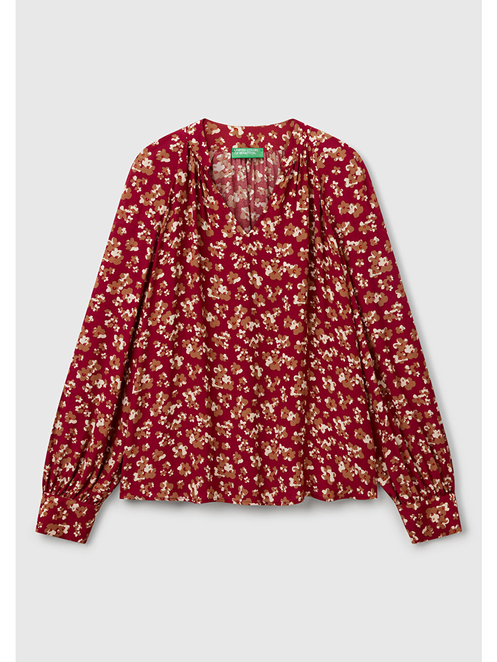 Kadın Bordo %100 Viskoz V Yaka Raglan Kol Bluz-1