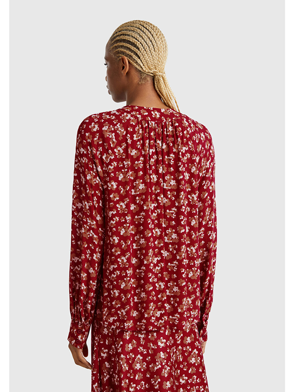 Kadın Bordo %100 Viskoz V Yaka Raglan Kol Bluz-2