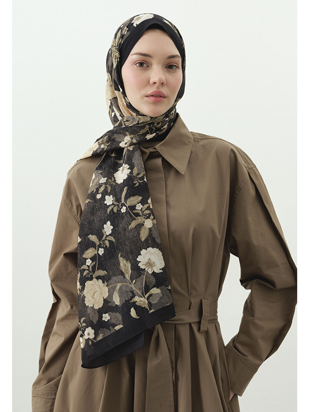 Siyah REVERIE DESENLİ PAMUK VİSKON ŞAL SİYAH-2