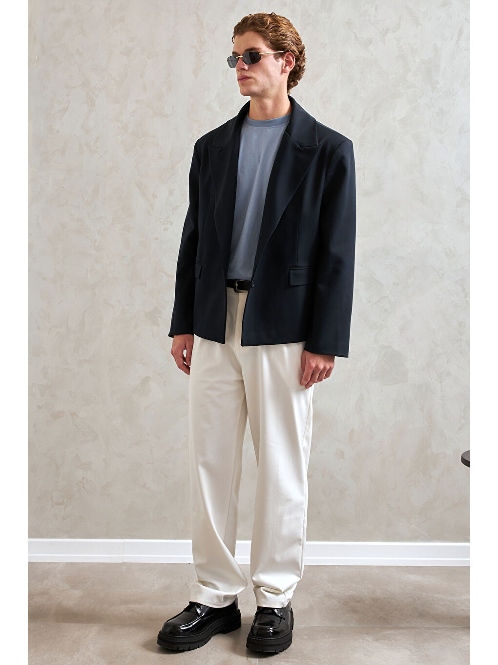 Lacivert Erkek Oversize Blazer Ceket-3