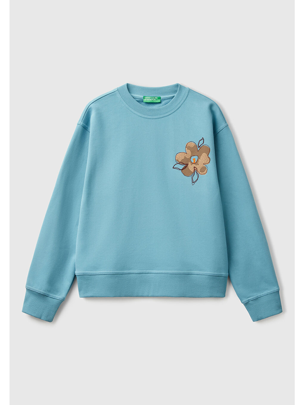 Kadın Mavi Pamuk Karışımlı Çiçek Desenli Sweatsihrt-1