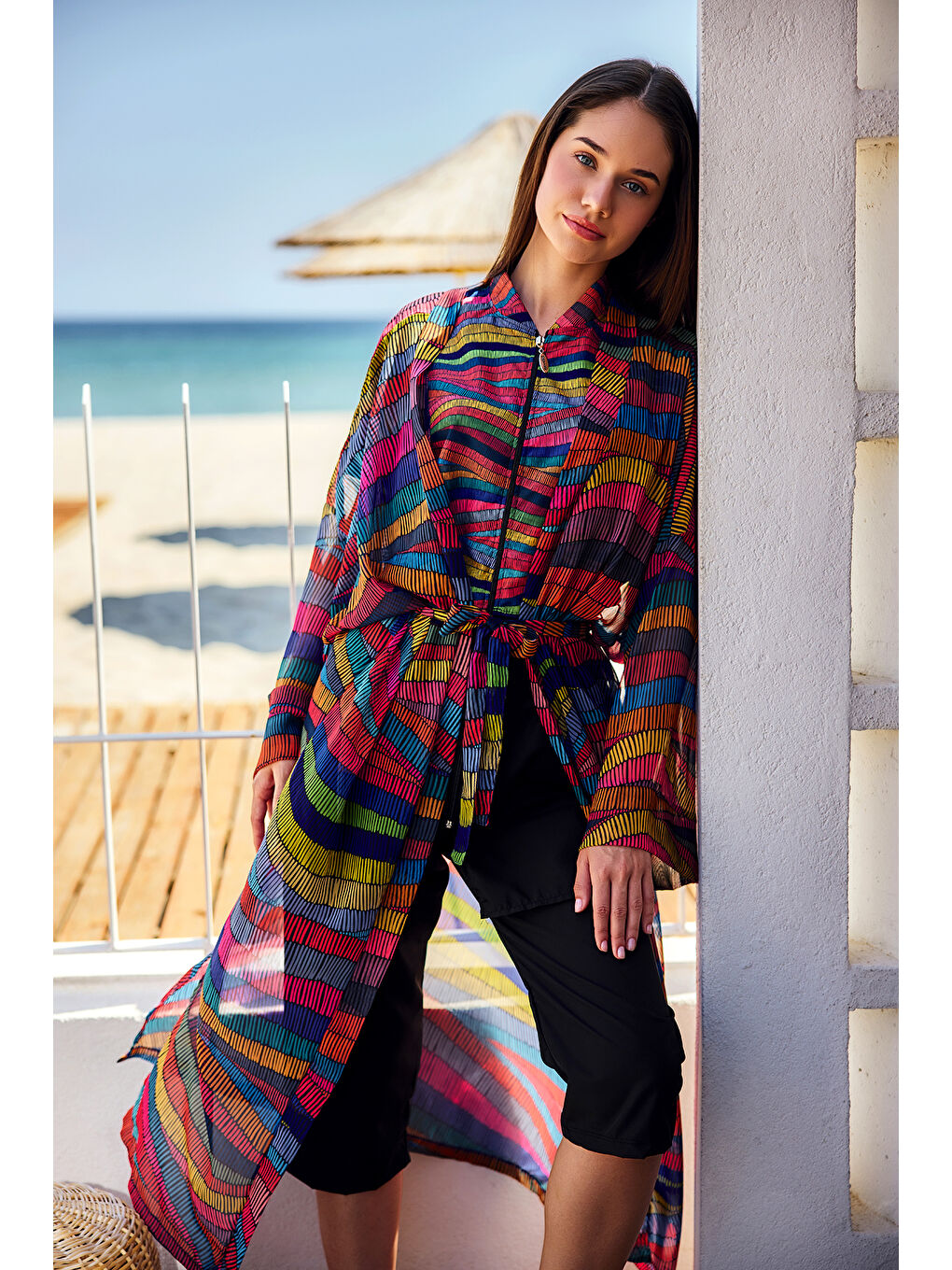 Remsa Tesettür Mayo Üzerine Tek Kaftan Kimono Pareo Siyah03 RP022 Puket-1