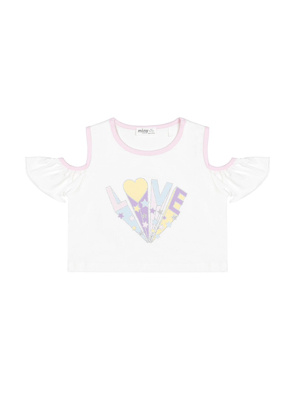 Kız Çocuk Love Desenli Crop Tişört 2-6 Yaş Beyaz-1