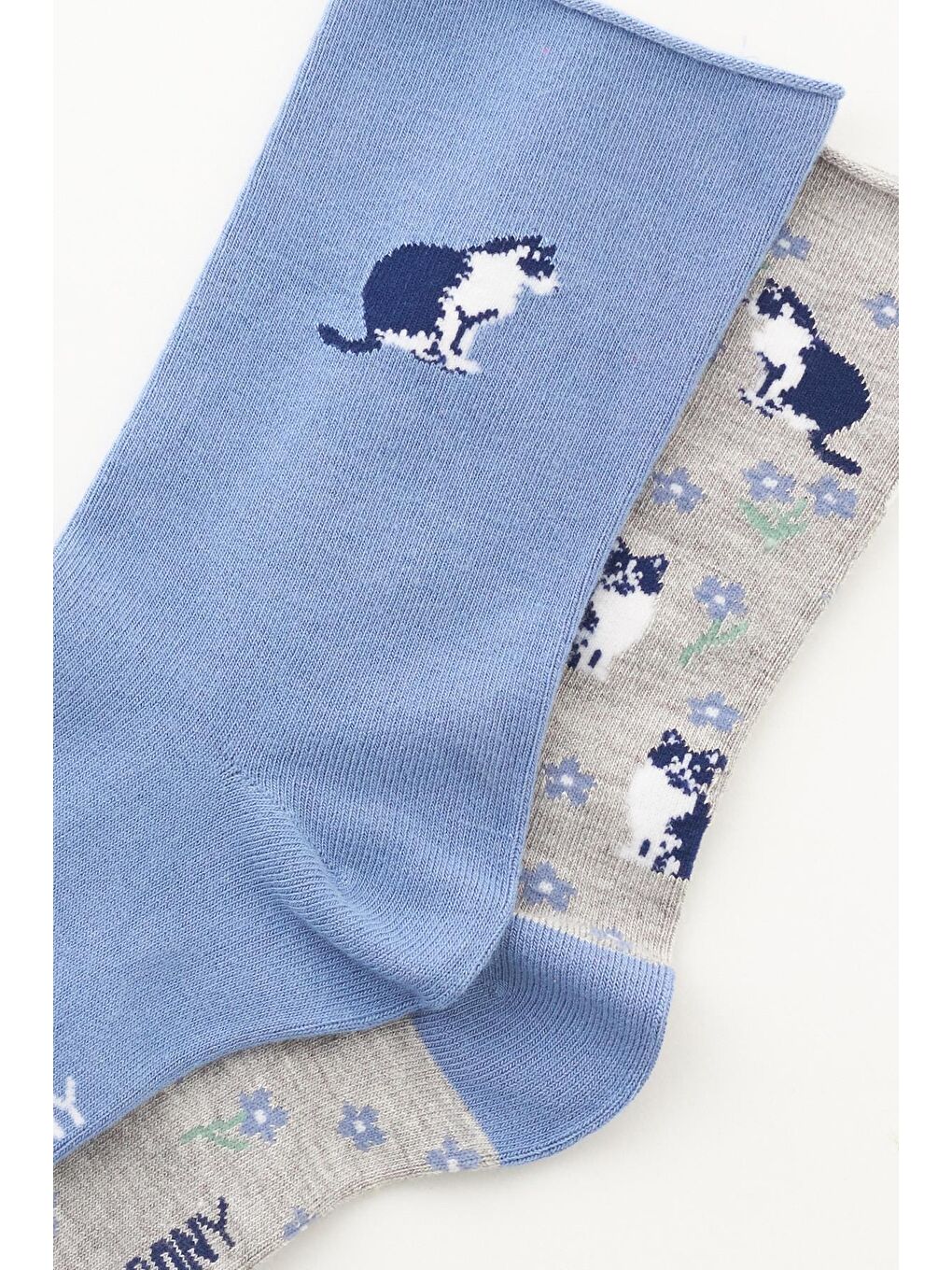 Mavi Kadın Kedi Desenli 2'Li Viskoz Soket Çorap-1