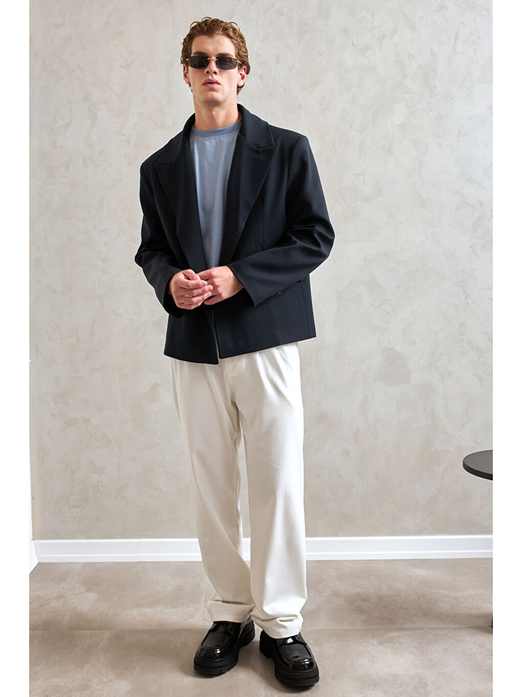 Lacivert Erkek Oversize Blazer Ceket-4