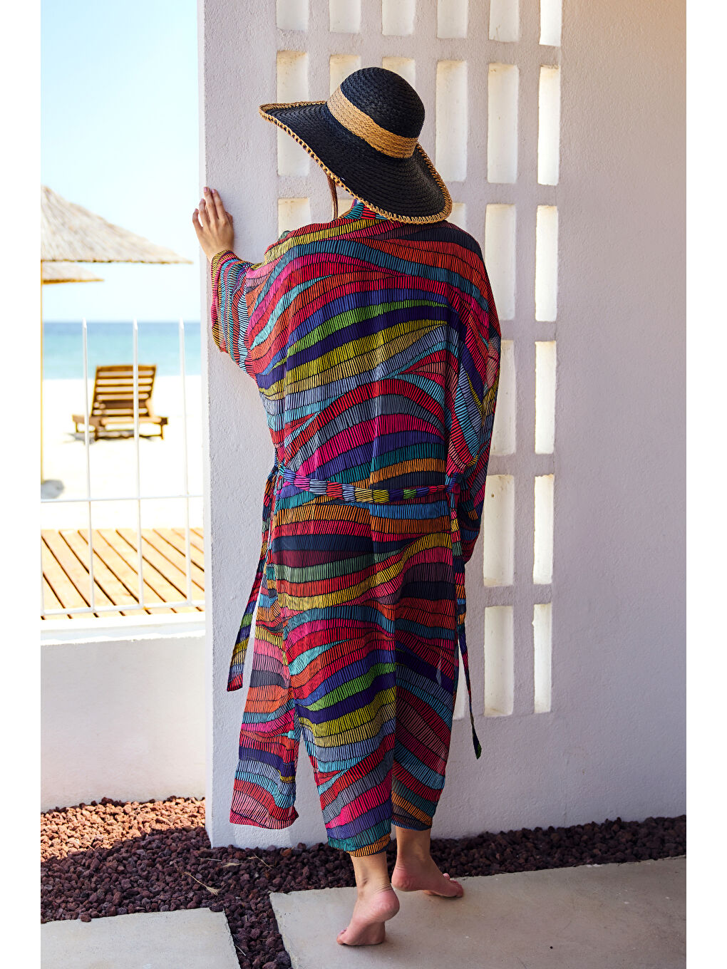 Remsa Tesettür Mayo Üzerine Tek Kaftan Kimono Pareo Siyah03 RP022 Puket-3