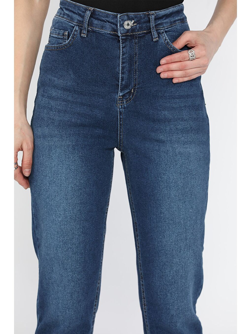 Lacivert Kadın Büyük Beden Elastanlı Mom Jean Pantolon-2