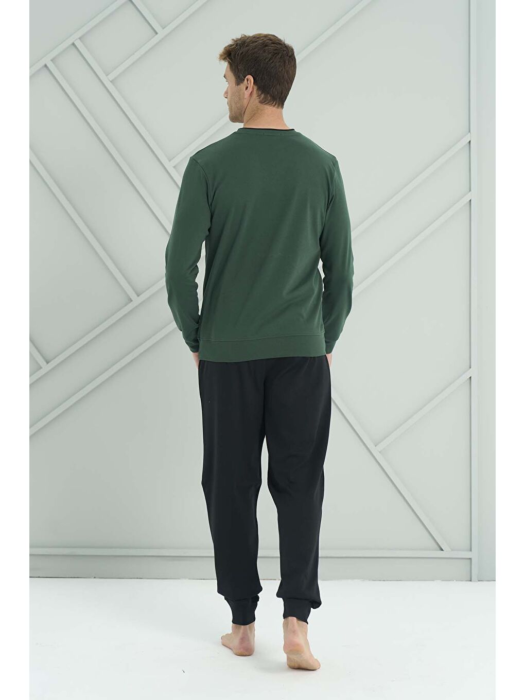 Erkek Penye Uzun Kol Pijama Takımı 2224 Koyu Yeşil-2