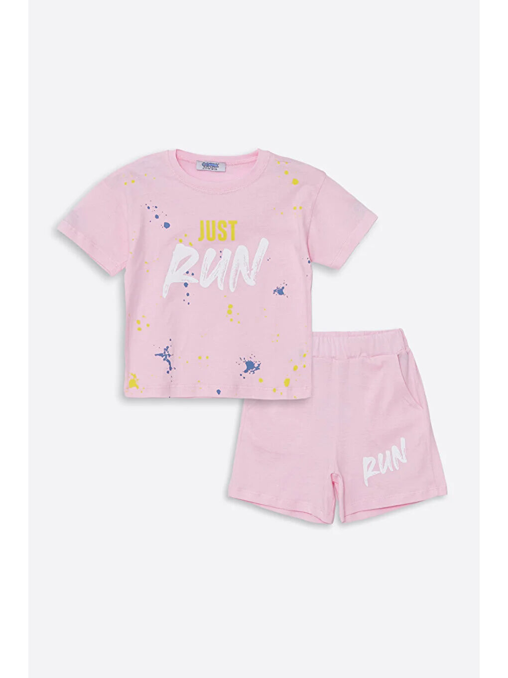 Pembe Run Baskılı Penye Şort- T-shirt Kız Takım