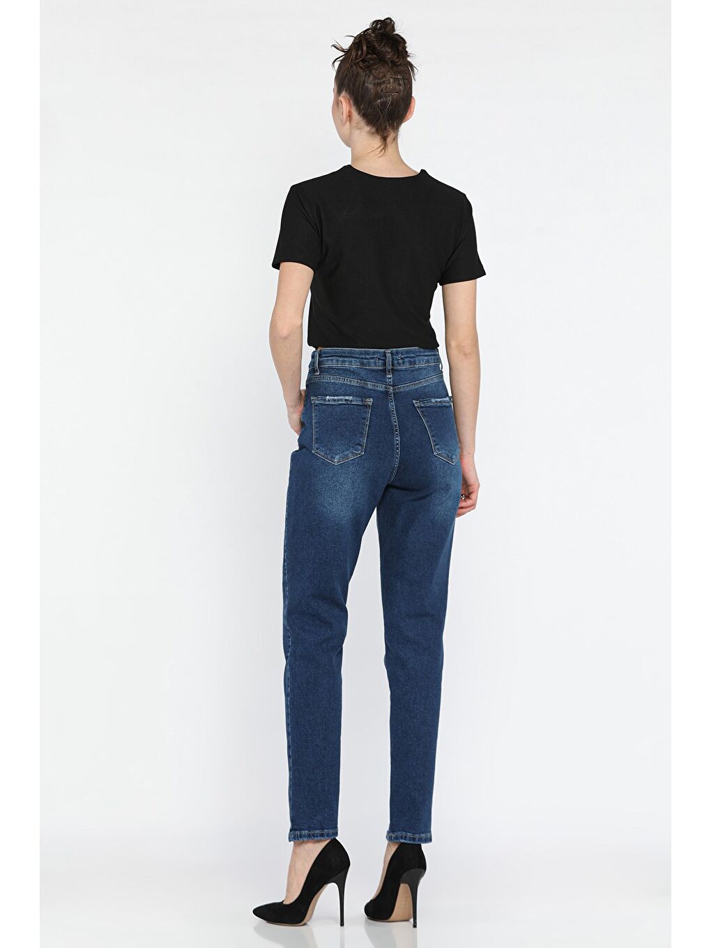 Lacivert Kadın Büyük Beden Elastanlı Mom Jean Pantolon-3