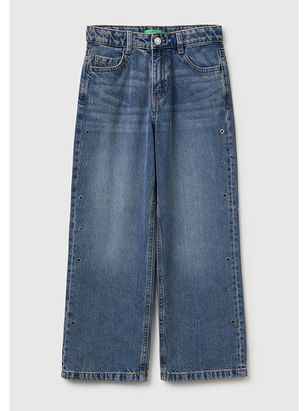 Karışık Kız Çocuk Metal Detaylı 5 Cepli Düz Kesim Denim Pantolon