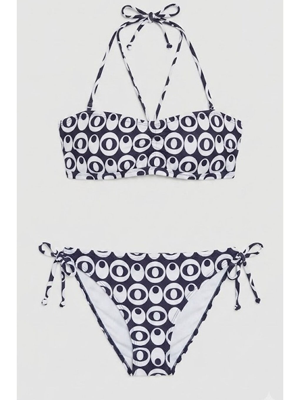 Boyun Askı Detaylı Straplez Bikini Takım 3232 Lacivert/beyaz