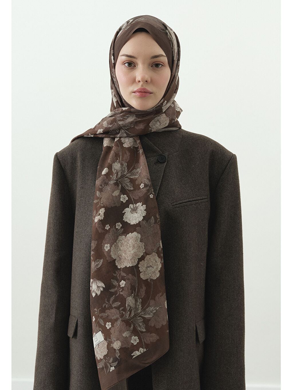 Kahverengi REVERIE DESENLİ PAMUK VİSKON ŞAL KAHVE-1