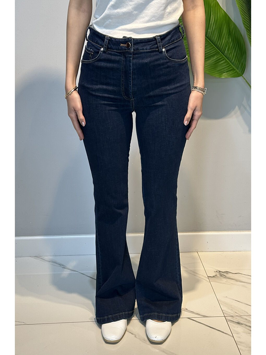 İspanyol Paça Jean Pantolon 16187 Lacivert-1