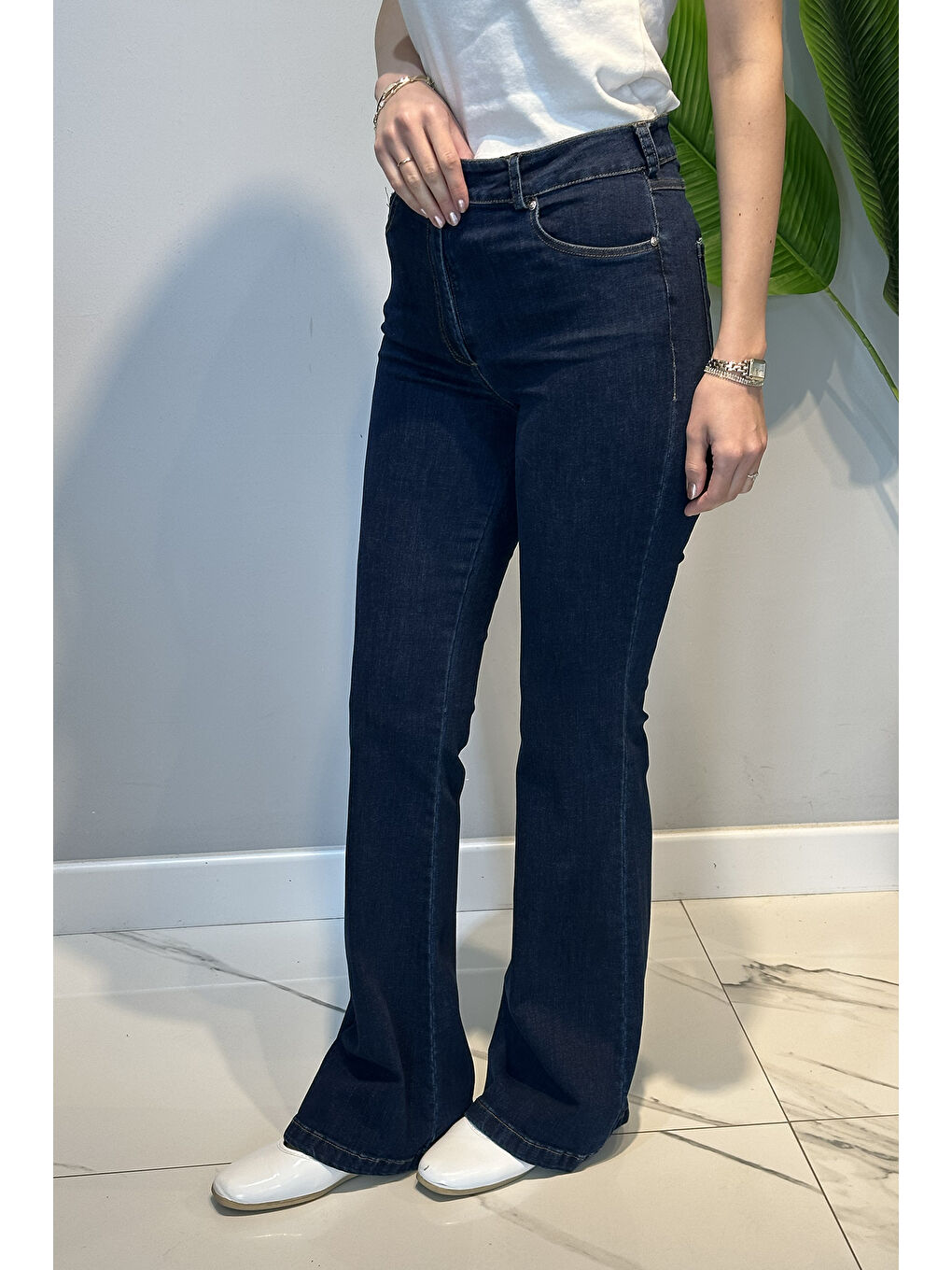 İspanyol Paça Jean Pantolon 16187 Lacivert-2