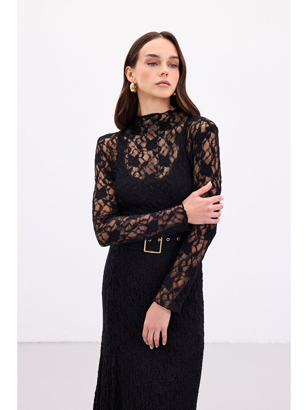 Transparan Dantel Bluz - Siyah-1