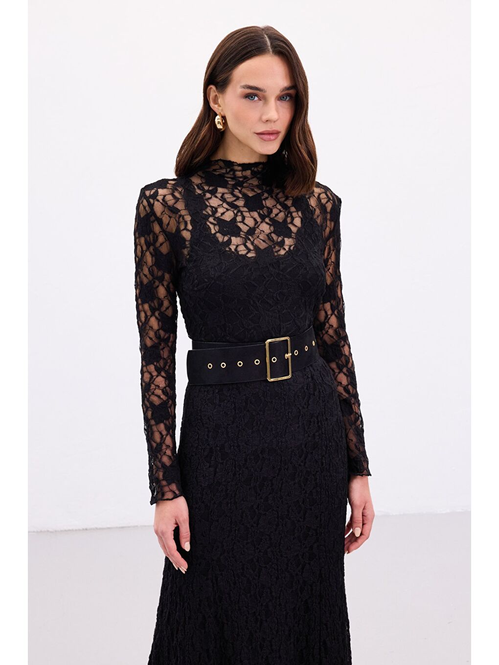 Transparan Dantel Bluz - Siyah-2