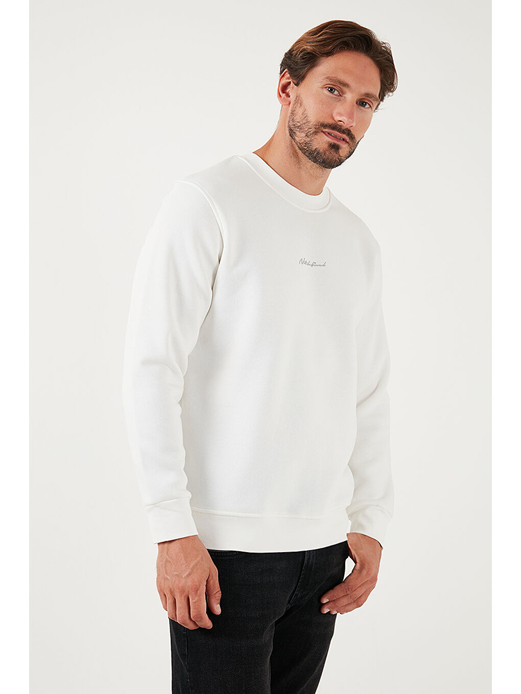 Buratti Ekru Pamuklu Regular Fit Bisiklet Yaka Erkek Sweatshirt 59050121 - 3