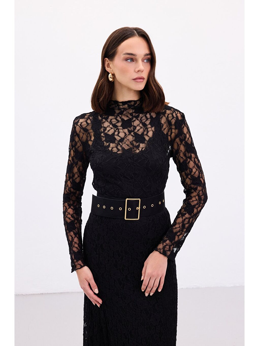 Transparan Dantel Bluz - Siyah-3