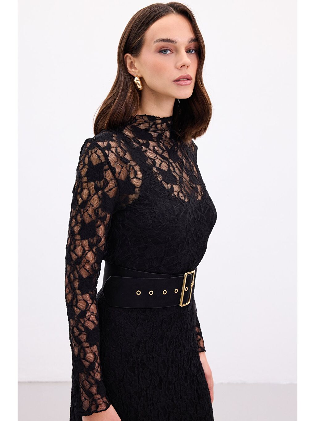 Transparan Dantel Bluz - Siyah-4