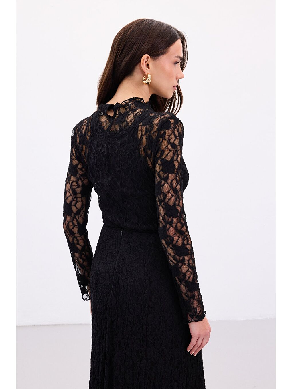 Transparan Dantel Bluz - Siyah-5