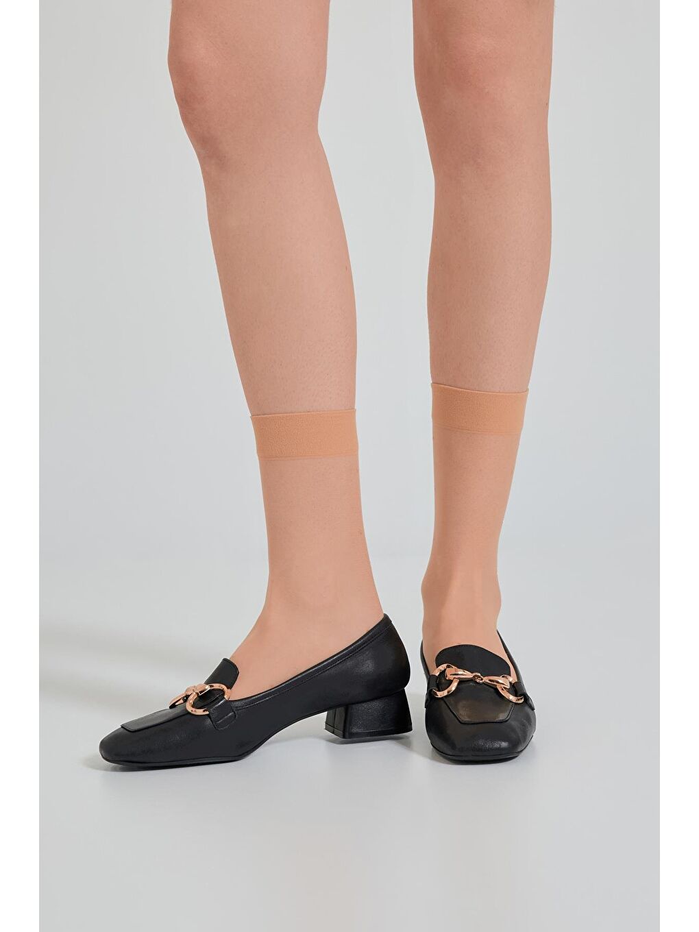 Bej Kadın Yaldızlı İnce Soket Çorap Ten-1