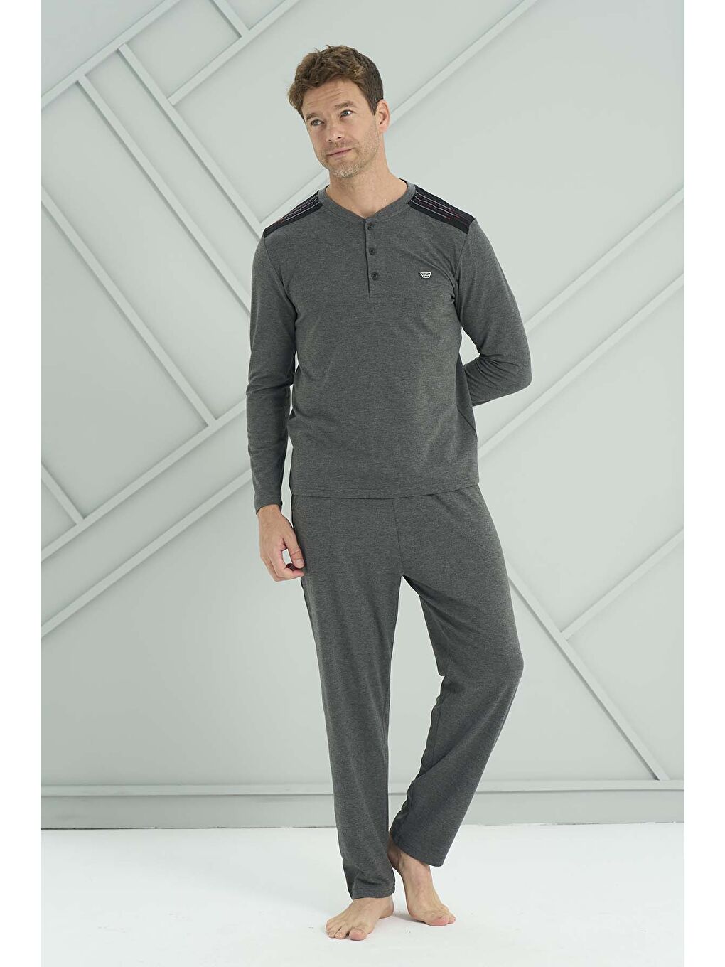 Siyah Erkek Penye Uzun Kol Pijama Takımı 2215 Antrasit01-2