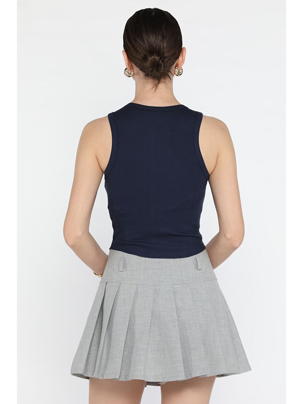 Lacivert Kadın Bisiklet Yaka Parçalı Elastanlı Bluz-2