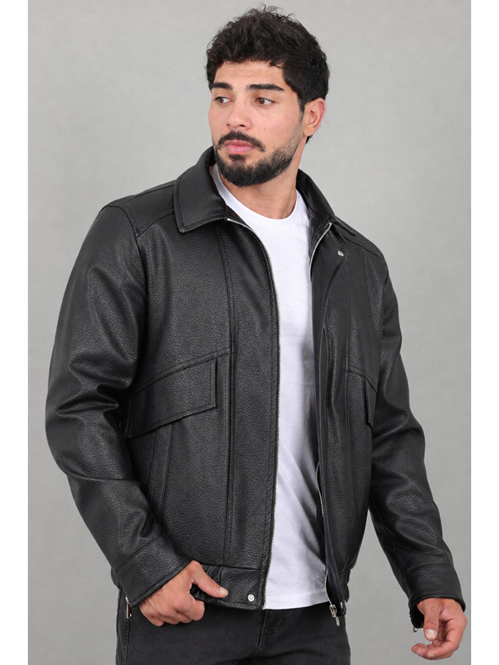 Siyah Çapraz Kapak Desenli Suni Deri Mont Kmd 842_50528
