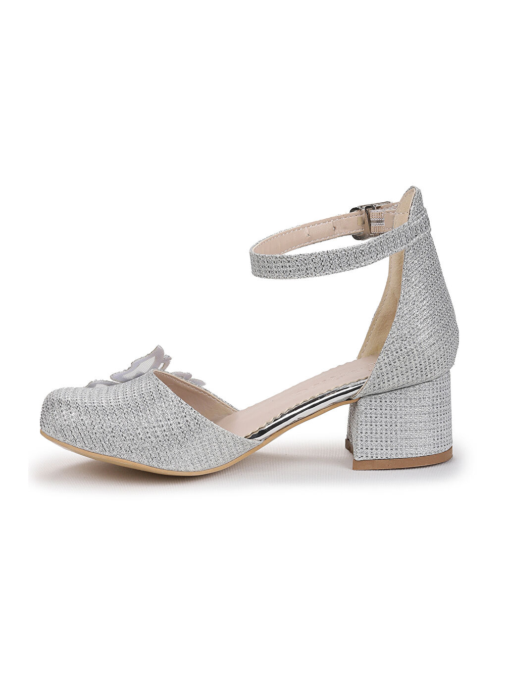 Gri Zete Kum Simli Kız Çocuk 4 Cm Topuklu Abiye Ayakkabı-3