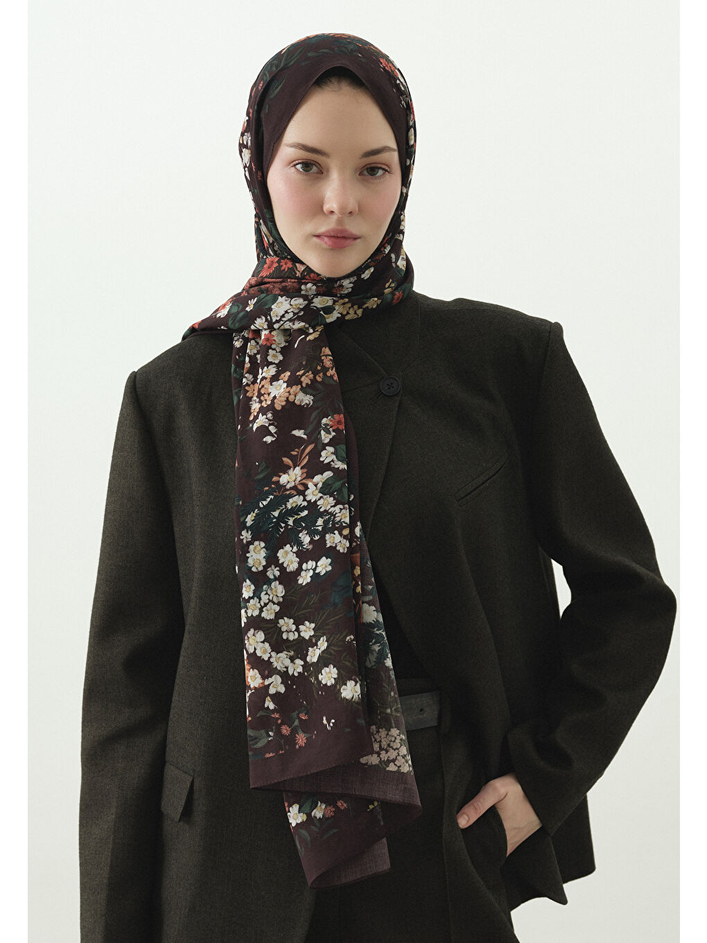 Kahverengi AVRIL DESENLİ PAMUK VİSKON ŞAL AĞAÇ KABUĞU-2