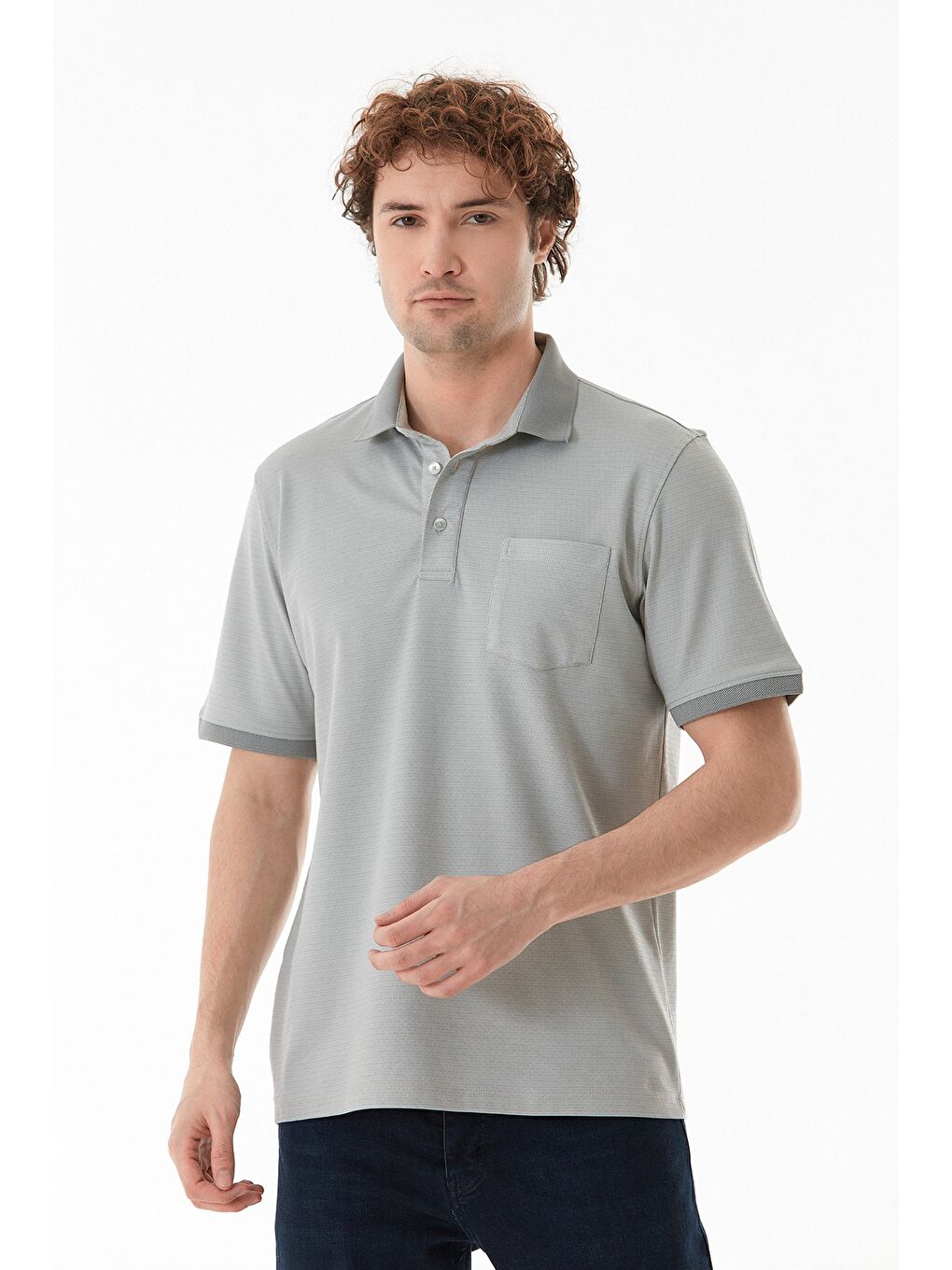 Gri Desenli Cepli Polo Yaka Tişört