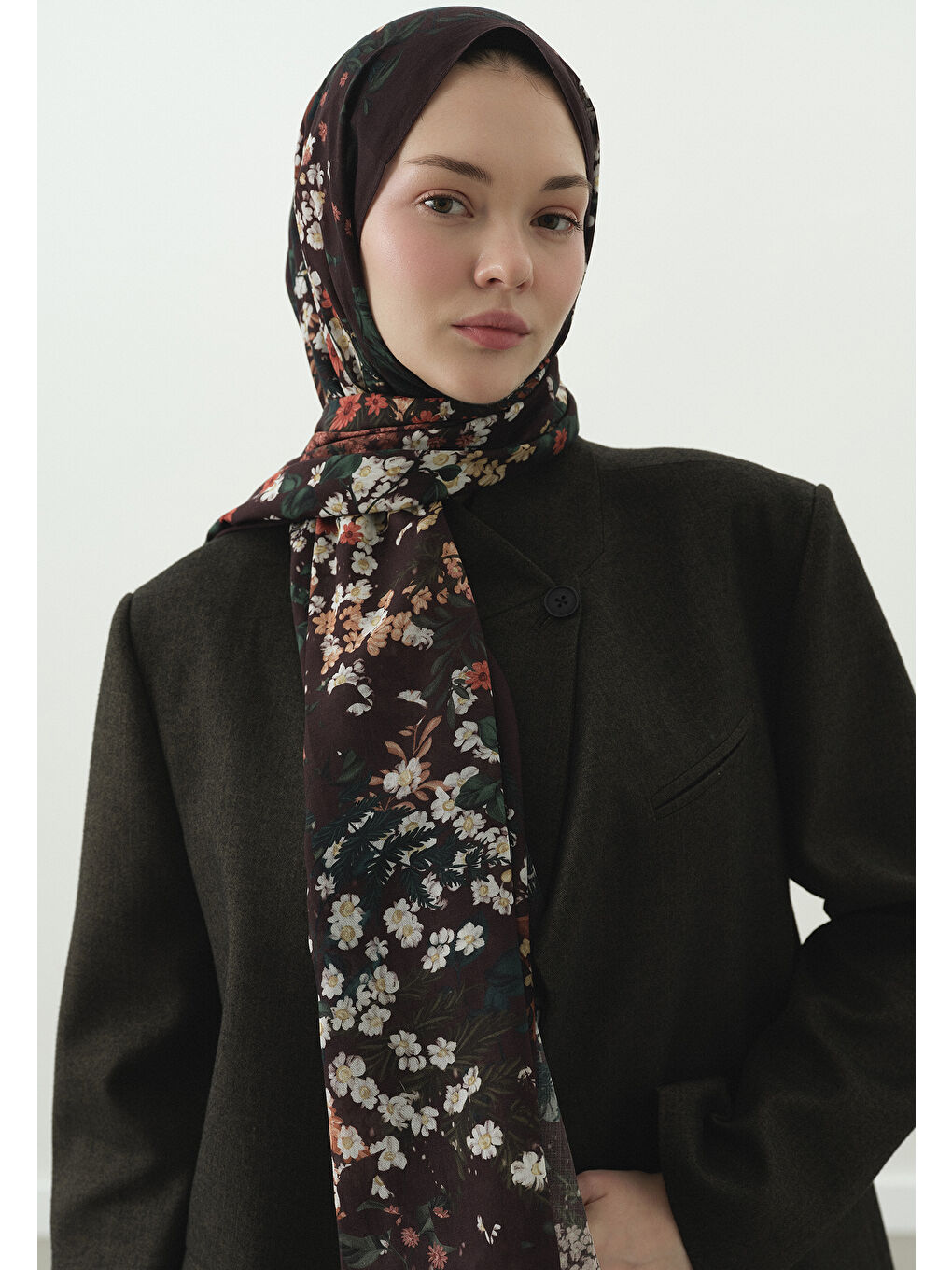 Kahverengi AVRIL DESENLİ PAMUK VİSKON ŞAL AĞAÇ KABUĞU-3