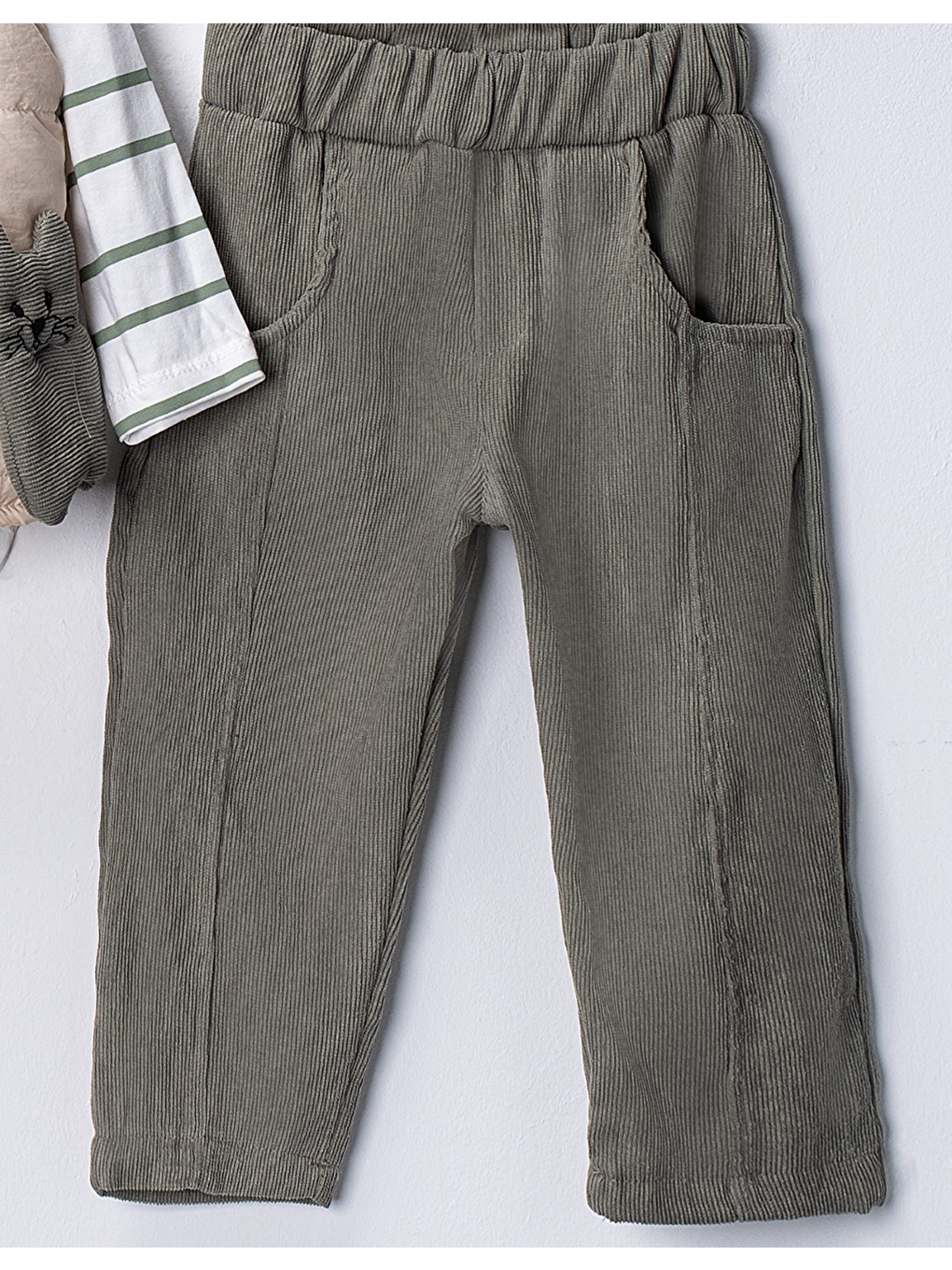 Yeşil Erkek Bebek 3’lü Takım 9-24 Ay Şişme Yelek %100 Pamuk Sweatshirt Kadife Pantolon-4